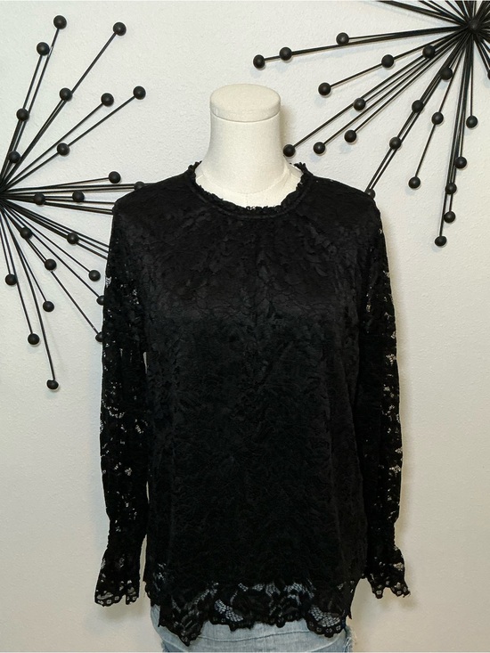 Zac & Rachel Tops - Zac & Rachel Black Floral Lace Long Sleeve Blouse Top Size Large